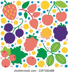 A collection of berries isolated on a background. Colorful flat vector illustration.