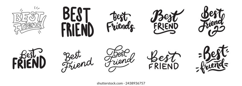 Colección de banner de texto Best Friend aislado sobre fondo transparente. Dibujado a mano vector arte