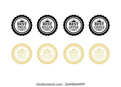 Collection of best price, seller, offer and choice, seals, in black gold beige vector illustartion