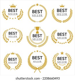 Collection of best seller golden laurel wreath vector illustration