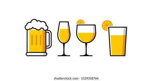 a Collection of Beverage icons for restaurant use. Beer, Lemonade, Lemon Juice, and Lemon Tea Icons