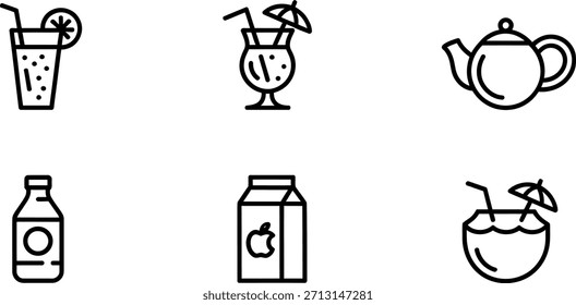 Colección de iconos de bebidas en estilo de línea simple