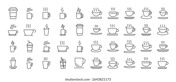 Collection of Beverage Related Line Icons. Cup Outline Signs for Graphic and Web Design, Apps, Adverts, Various Cards 