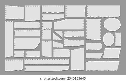  Coleção de um grande conjunto de design de folhas de papel rasgado cinza e branco, coleção de tira de papel rasgada element.Sticky nota papel clipart.color pode ser alterado