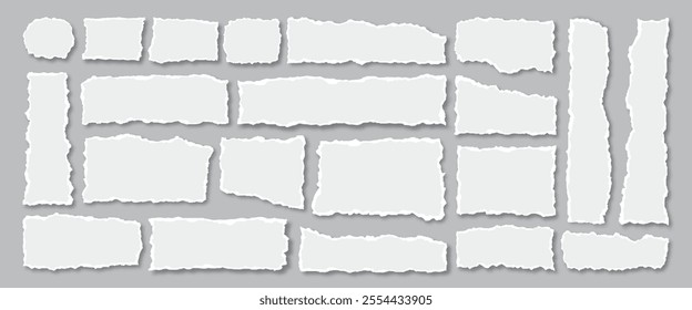 Collection of a big set of torn paper sheets design, collection of ripped paper strip element set. Clipart ripped paper set on grey background