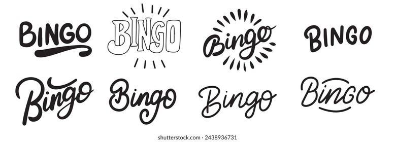 Collection of Bingo text banner isolated on transparent background. Hand drawn vector art