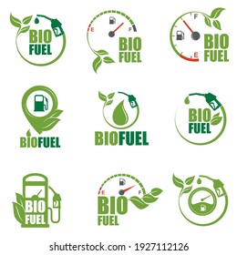 Collection Of Bio Fuel Pump Nozzle And Gasoline Gauge Isolated On Yellow Background