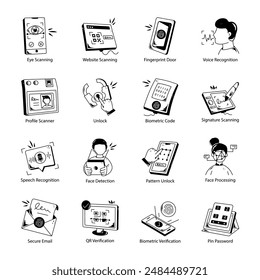 Collection of Biometric Verifications Linear Icons 

