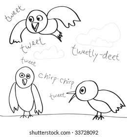 A collection of bird doodles isolated over white.  Easily customize these vector sketches to suit your needs.
