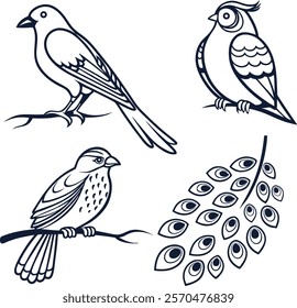 Collection of Bird Icons Line Art Style Vector Illustration