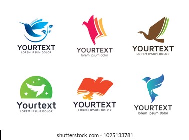 Collection of bird logos or icons design. Vector set of flying bird and wings logo design. Flying bird logo template