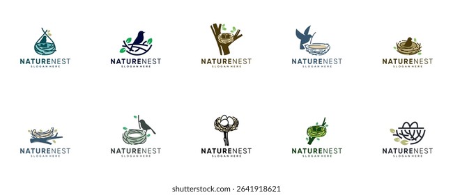 collection of bird nest logo, safety symbol, natural product, graphic design template.