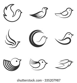 Collection of Bird shapes and logos on white background.Vector illustration. Bird logo. Bird set. Bird image. Bird shapes.