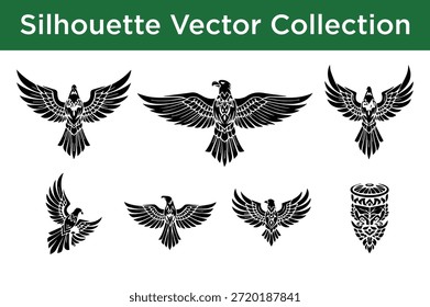 Colección de siluetas de aves aisladas sobre fondo blanco