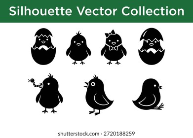 Colección de siluetas de aves aisladas sobre fondo blanco