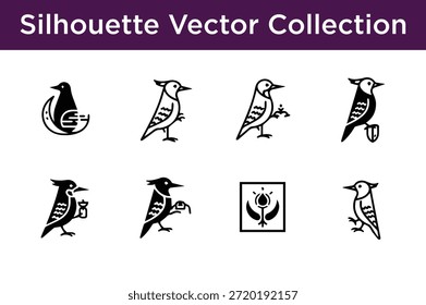 Colección de siluetas de aves aisladas sobre fondo blanco