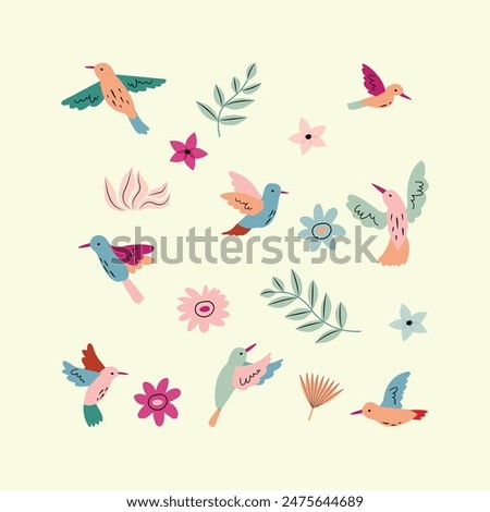 collection of birds and flowers