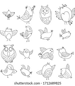 A Collection of birds flying icons designed with doodle or cartoon style suitable for nature content