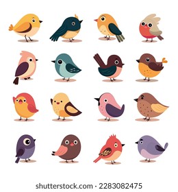 Collection of Birds Icon In Flat Style.