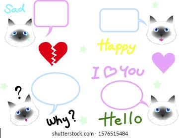A collection of birman (Siamese ) cat in vectors with different expressions and callouts
