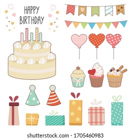 The collection of birth day party set.  illustation of content happy birth day can use for greeting card or graphic etc.