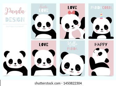 Collection of birthday background set with panda.Editable vector illustration for birthday invitation,postcard and sticker.Wording include hello