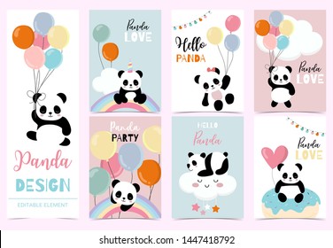 Collection Birthday Background Set Pandarainbowballooneditable Vector ...