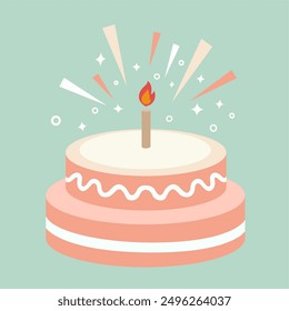 Collection of birthday cakes with candles isolated on green background. Cartoon style. Elements for greeting card in vector.