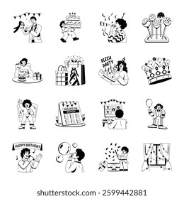 Collection of Birthday Celebration Glyph Illustrations


