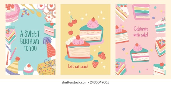 Collection of birthday dessert portrait greeting card for invitation or decoration