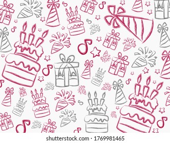 Collection of birthday doodles, sketches - can be used as invitation card or decoration material for birthday parties and celebrations