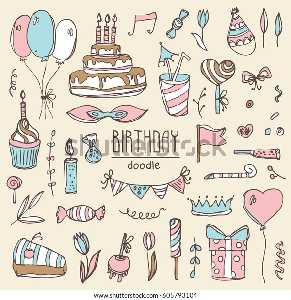 Collection Birthday Elements Symbols Birthday Cake Stock Vector ...
