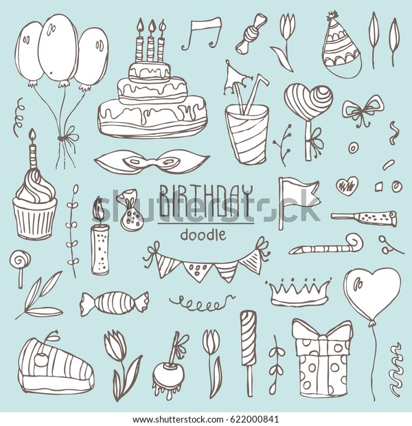 Collection Birthday Elements Symbols Birthday Cake: vector de stock ...