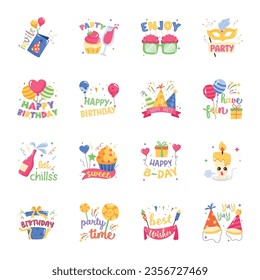 Collection of Birthday Flat Stickers 

