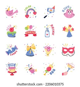 Collection of Birthday Party Flat Stickers 
