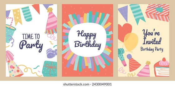 Collection of birthday party portrait greeting card for invitation and decorartion