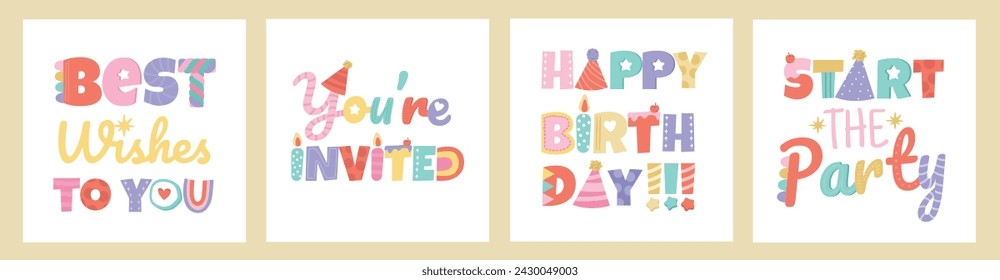 Collection of birthday square greeting card for invitation or decoration