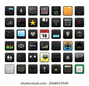 Collection of black 3d icon mobile