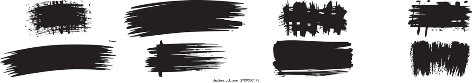 Collection of black abstract brush stroke vector design elements isolated on white