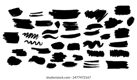 A collection of black abstract brush strokes doodles. backgrounds, borders, and adding texture to your projects. For creating a modern and artistic look. Isolated on white background