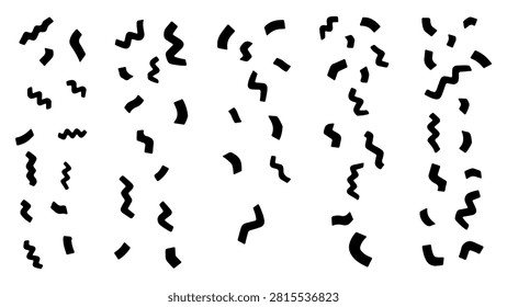 A collection of black abstract curved lines on a white background creating a dynamic pattern suitable for various design projects.
