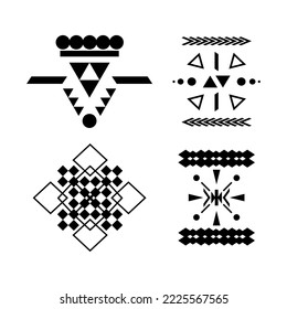 Collection of black abstract geometric patterns on a white background.
