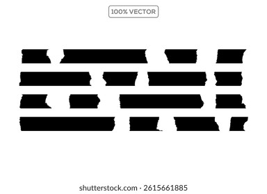 Collection of black adhesive tape, washi, mini tape vector sticker illustration template