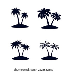 Collection of Black African Rainforest Coconut Trees or Tropical Palm Trees on White. Simple Black Silhouette for Graphic, and Web design, or Travel Logo Design