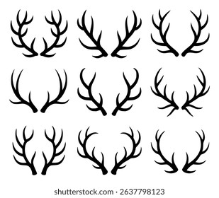 Collection of black antler silhouettes on a white background