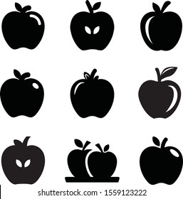 Collection of black apple icons set.