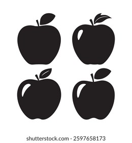 A collection of black apple silhouette vector icons featuring clean, minimalistic designs. Perfect for logos, food packaging, cherry silhouette, apple art design, aapple vector art, organic food icon