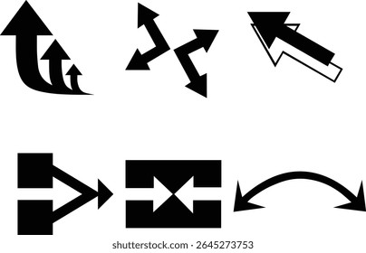Collection of black arrow icons for direction and movement