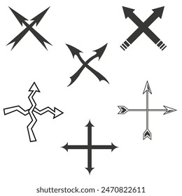 Kollektion von schwarzen Pfeilsymbolen. Verschiedene Richtungsanzeiger, Navigationssymbole. Arrowhead Designs Set. Vektorillustration. EPS 10.