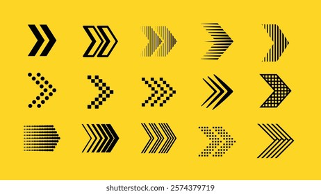 Collection of black arrow icons in various styles and directions for design projects needing directional symbols. Collection of black arrow icons and symbols. Various of simple black arrows icons